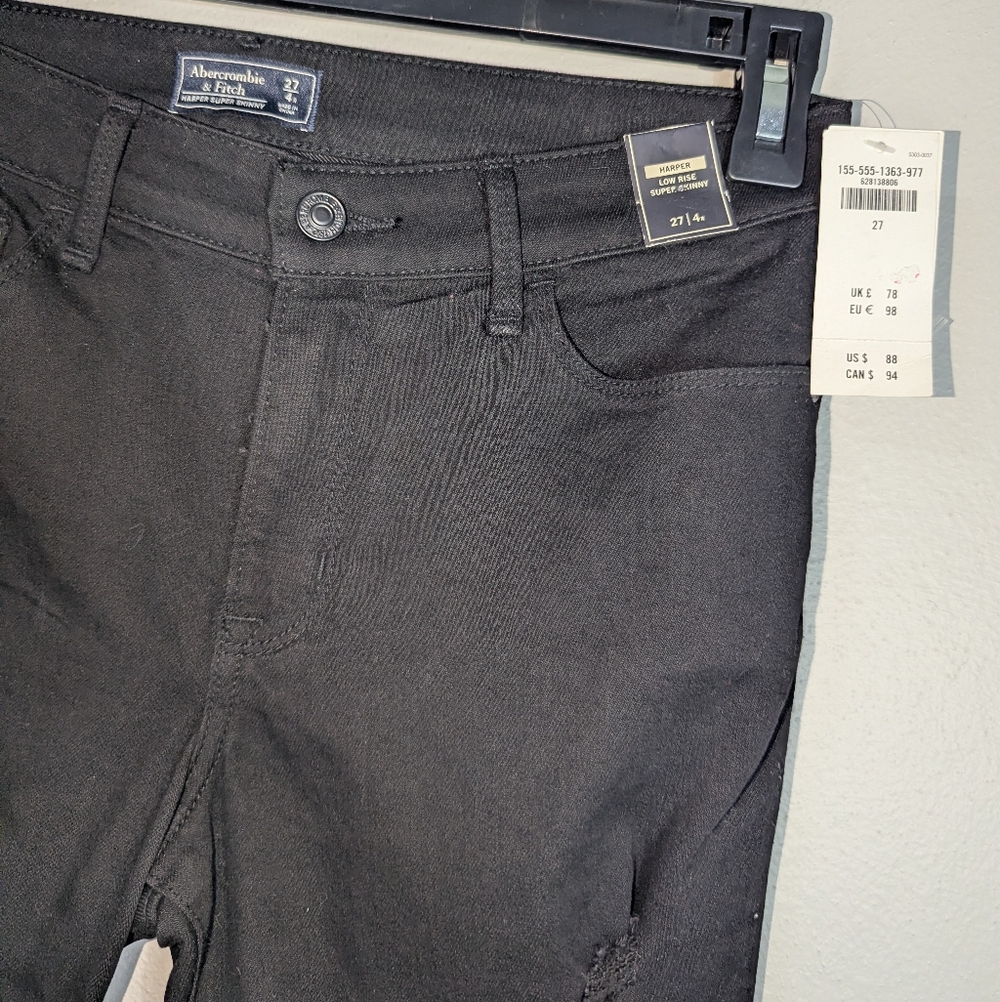 27/4 NWT Abercrombie & Fitch Black Harper Low Rise Super Skinny Jeans - Picture 3 of 5
